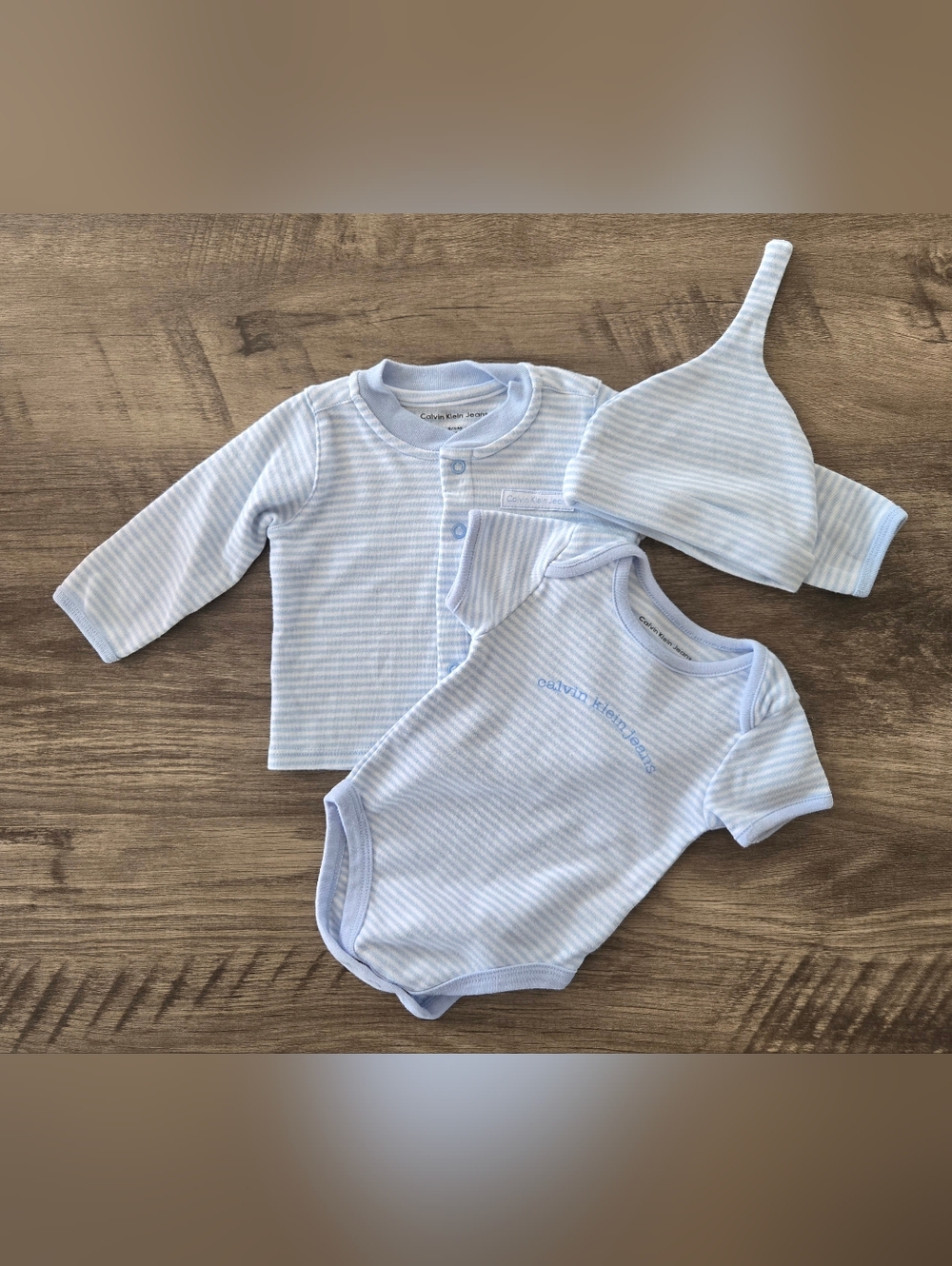 Vintage Calvin Klein Jeans Blue Striped Infant 3 Piece Outfit Size 3-6 Months